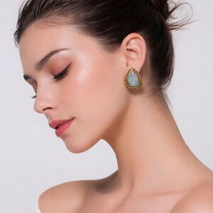 Gold and Blue Teardrop Earrings